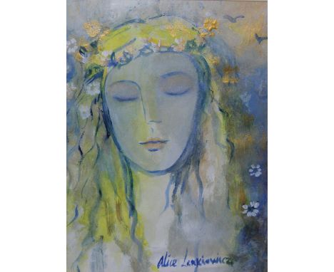 ALICE LENKIEWICZ (XXI). Portrait of a girl, signed lower right, mixed media, framed and glazed, 34.5 x 25.5 cm