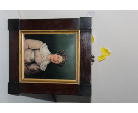 PORTRAIT STUDY OF A WOMAN, portrait of a whiskered gentleman verso, oil on board, rosewood frame, unsigned 13 cm x 11 cm