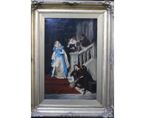 GEORGE DUNLOP LESLIE (1835-1921). Classical figures coming down the stairs, signed lower right, oil on canvas, gilt framed, 7