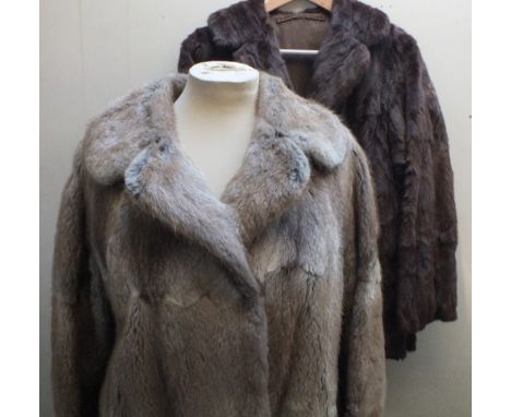 AN UNUSUAL PATTERNED VINTAGE CONEY FUR JACKET, fully lined, together with a mahogany brown vintage fur jacket (2)Condition Re