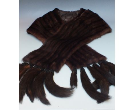 A LADIES VINTAGE BLACK RABBIT FUR JACKET, fully lined, together with a vintage musquash fur stole with detachable tippets (2)