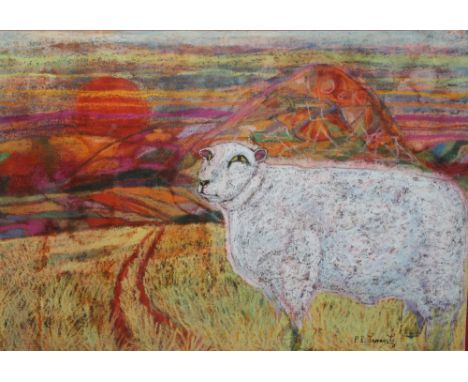 PETER REX TARRANT (1943). Sheep, signed lower right, mixed media, framed and glazed, 34 x 49 cm