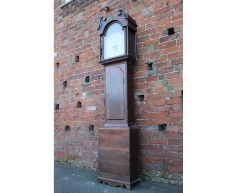 A 19TH CENTURY OAK EIGHT DAY LONGCASE CLOCK, the painted face with date aperture and subsidiary seconds dial, maker's name in