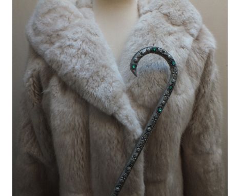 A LADIES VINTAGE PALE CREAM RABBIT FUR COAT, fully lined with internal ties, together with a vintage ladies cream coloured um