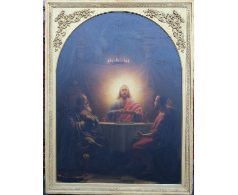 ATTRIBUTED TO PETRUS VAN SCHENDEL (1806-1870). Jesus at the table with two disciples, signed lower right and dated 1844, oil 