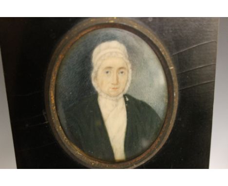 AN EARLY 19TH CENTURY MINIATURE, portrait of a lady, titled verso 'Sarah Walston', framed, 7.5 x 6cm