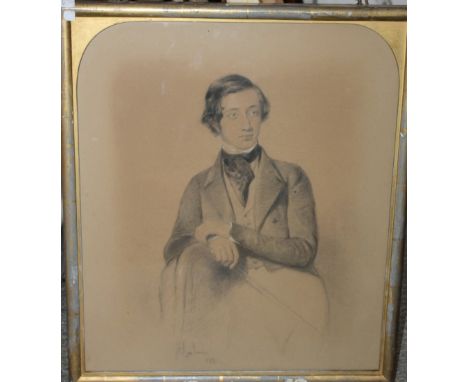 ENGLISH SCHOOL (TWENTIETH CENTURY). Portrait of a seated gentleman, signed lower left but indistinct, pencil on canvas, frame