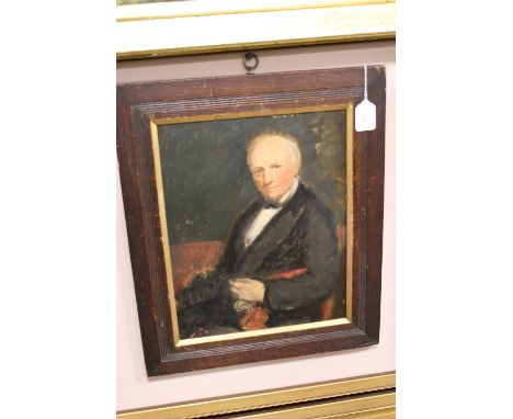 ENGLISH SCHOOL (LATE NINETEENTH CENTURY). Portrait of a seated gentleman, signed lower left but indistinct, oil on board, fra