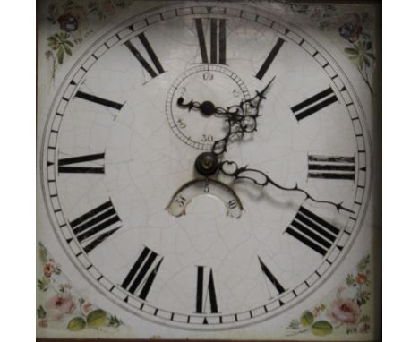 A 19TH CENTURY OAK AND MAHOGANY THIRTY HOUR LONGCASE CLOCK, the painted face with date aperture and subsidiary seconds dial, 