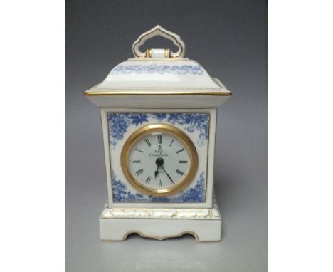 A ROYAL CROWN DERBY LIMITED EDITION 'BLUE AVES' MANTLE CLOCK, number 13 of 5000, complete with certificate, H 18 cm