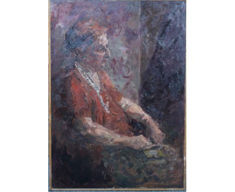 CAROLYN SERGEANT PORTRAIT STUDY OF A SEATED WOMAN, oil on board, framed, unsigned, 76 cm x 54.5 cm.Provenance: From collectio