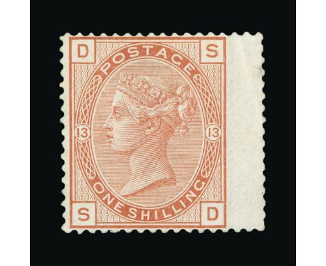 Great Britain - QV (surface printed) : (SG 151) 1873-80 1s orange-brown, plate 13, SD, wing margin at right, well centred, sm