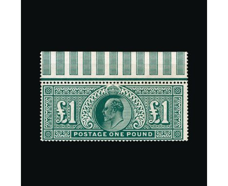 Great Britain - KEVII : (SG 320) 1911-13 SH £1 deep green, centred to SW, a top marginal example, small light gum crease, gum