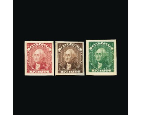 Bradbury Wilkinson Collection : UNITED STATES: 1851 George Washington Three Cents essays, in deep purple, blue, red, brown an