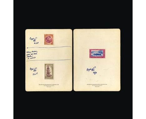 Bradbury Wilkinson Collection : SAMOA: 1952 Pictorial issue, a unique set of imperf plate proofs affixed to four B.W. archive