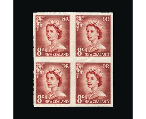 Bradbury Wilkinson Collection : NEW ZEALAND: 1955-59 imperf plate proof BLOCKS OF FOUR written up on pages, each with plate n