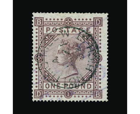 Great Britain - QV (surface printed) : (SG 129) 1867-83 wmk Cross £1 brown-lilac, DB, centred to SW, very light parcel cancel