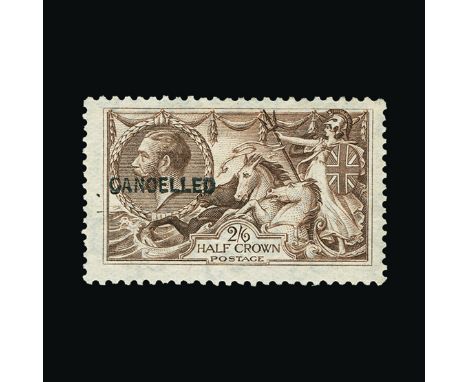 Bradbury Wilkinson Collection : GREAT BRITAIN: 1918-19 Seahorse 2s.6d experimental printing with sideways watermark, overprin