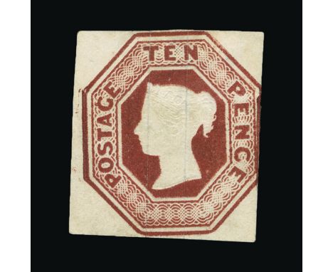 Great Britain - QV (embossed) : (SG 57) 1847 10d deep brown, 3 margins, some old faded manuscript at top and bottom on revers