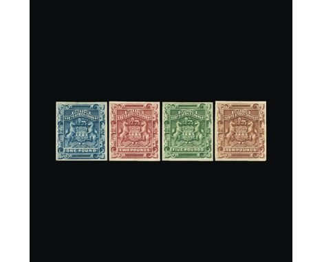 Bradbury Wilkinson Collection : RHODESIA: 1892 Arms 1d to £10 set, PERFORATED 'SPECIMEN', each fresh with large part gum, rar
