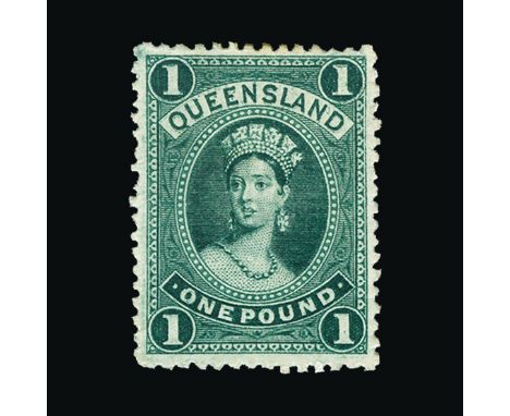 Bradbury Wilkinson Collection : (SG 161a) QUEENSLAND: 1882 Chalon £1 deep green on thick paper, showing the re-entry, fine mi