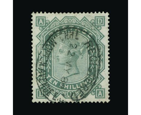 Great Britain - QV (surface printed) : (SG 131) 1867-83 wmk Anchor blued paper 10s grey-green, DA, well centred, light oval R