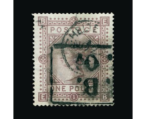 Great Britain - QV (surface printed) : (SG 136) 1867-83 wmk Anchor £1 brown-lilac, EB, light creases, smudged boxed cancel an