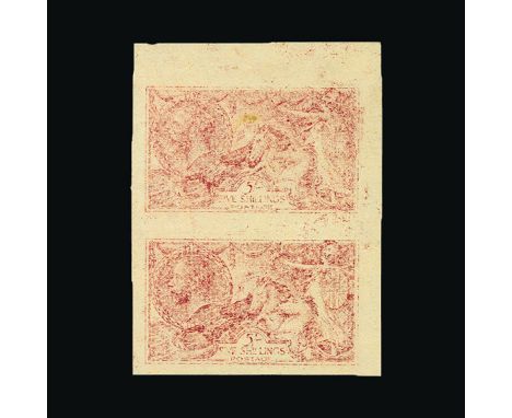 Bradbury Wilkinson Collection : GREAT BRITAIN: 1918 Seahorse 5s imperf rough proof in a vertical pair, from the post 1927 pla