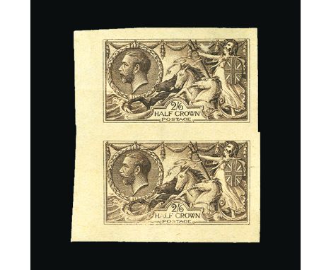 Bradbury Wilkinson Collection : GREAT BRITAIN: 1918 Seahorse 2s.6d. Imperf proof with fine impression, vertical pair with lar