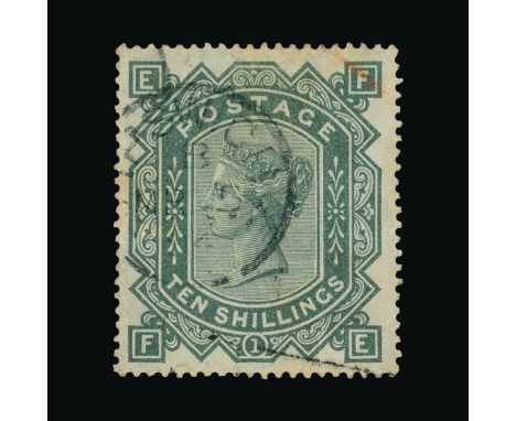 Great Britain - QV (surface printed) : (SG 135) 1867-83 wmk Anchor 10s greenish grey, FE, small orange crayon line across cor