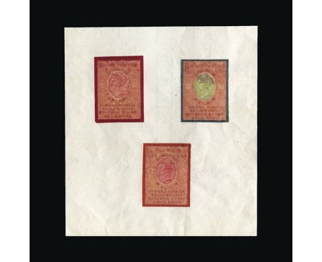 Bradbury Wilkinson Collection : DUMMY STAMPS: REVENUE QUEEN VICTORIA HEAD on £goldbeater' type paper, inscribed 'Bradbury Wil