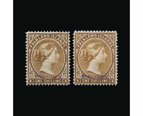 Bradbury Wilkinson Collection : FALKLAND ISLANDS: 1891-1902 archive small 'SPECIMEN' handstamps in violet, on shades of ½d (5