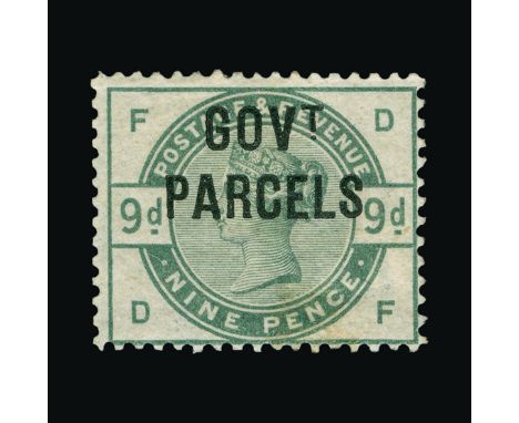 Great Britain - Officials : (SG O63) 1883-86 GOVT. PARCELS 9d dull green, DF, centred to SE, excellent colour, gum yellowing,