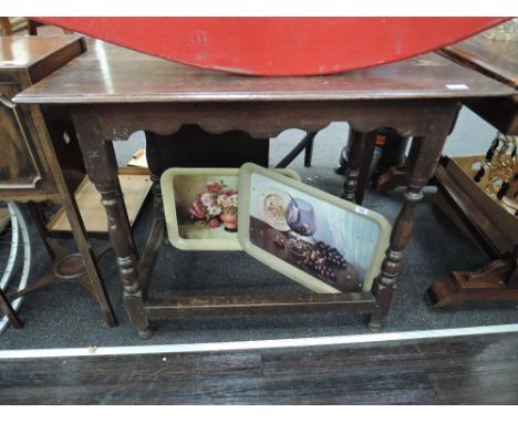 A 19th century oak side table in the 17tth century style having baluster legs, initialed G&gt;K