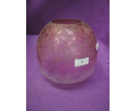 A Victorian gas lamp light shade colour fade from ruby to clear with elaborate etched designNO VISIBLE FAULTS OR REPAIRS