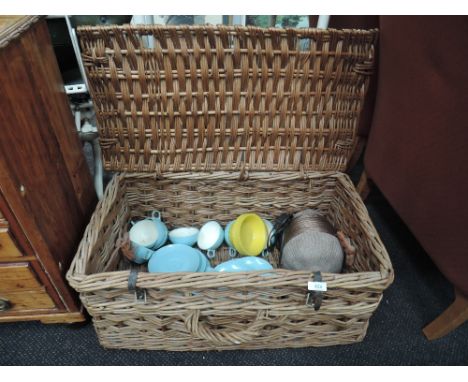 A cane  picnic hamper and contents