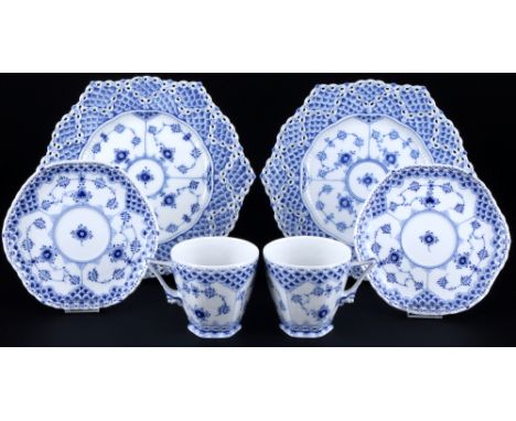 Royal Copenhagen Musselmalet Vollspitze 2 Kaffeegedecke 1036/1094,6 -teiliges Porzellan, Dänemark, mit grüner Firmenmarke und