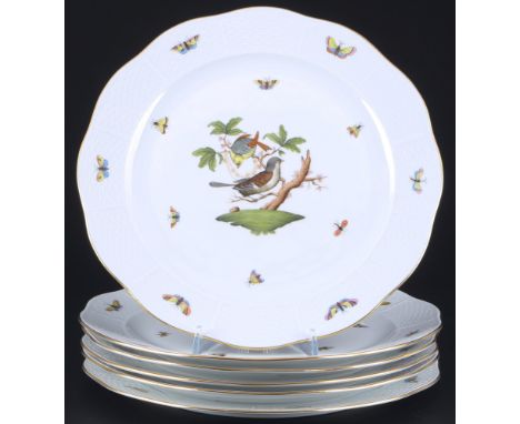 Herend Rothschild 6 Platzteller,Porzellan, Ungarn 20. Jahrhundert, blaue Firmenmarke, Dekor RO Rothschild, Modell-Nr. 156, 6x