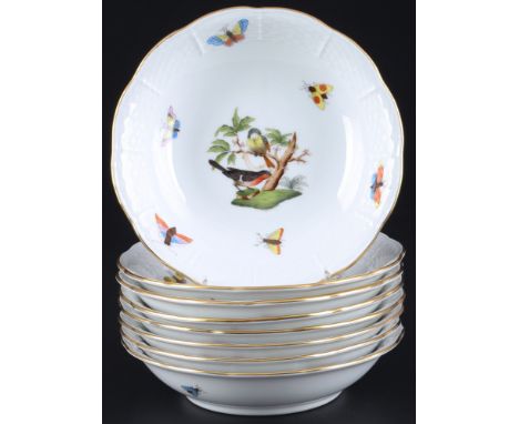 Herend Rothschild 8 Dessertschalen,Porzellan, Ungarn 20. Jahrhundert, mit blauer Firmenmarke, Dekor RO Rothschild, Modell-Nr.