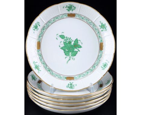 Herend Apponyi Vert 6 Dessert- / Beilagenschalen,Porzellan, Ungarn 20. Jahrhundert, blaue Firmenmarke, Dekor AV Apponyi Vert,
