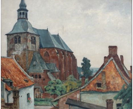 Alfred RASENBERGER (1885-1949) Dorf mit Kirche,Öl/Leinwand, u. links signiert A. Rasenberger, deutscher Maler der Düsseldorfe