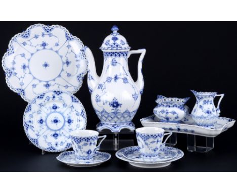 Royal Copenhagen Musselmalet Vollspitze Kaffee Dejeuner für 2 Personen,11-teiliges Porzellan, Dänemark, mit grüner Firmenmark