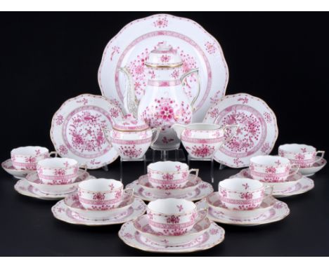 Herend Waldstein Rose Teeservice für 8 Personen,28-teiliges Porzellan, Ungarn 20. Jahrhundert, blaue Firmenmarke, Dekor WR Wa