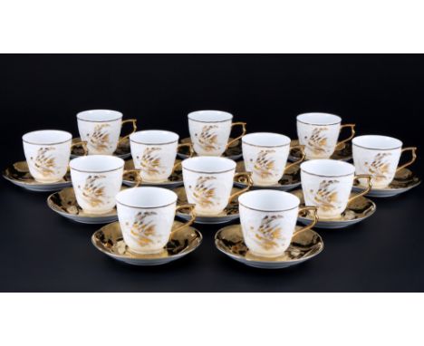 Rosenthal Sanssouci Midas 12 Kaffeetassen - Giani CINTI,24-teiliges Porzellan, schwarz-goldene Firmenmarke, Form Sanssouci, D