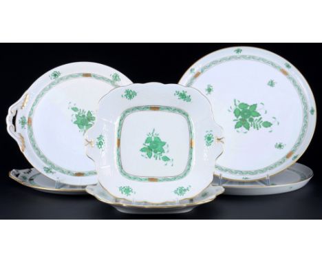 Herend Apponyi Vert 6 Torten- und Kuchenplatten,Porzellan, Ungarn 20. Jahrhundert, blaue Firmenmarke, Dekor AV Apponyi Vert, 