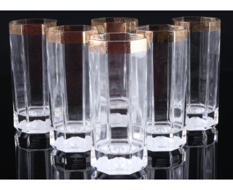 Rosenthal Versace Medusa D'Or 6 Highball / Longdrink Gläser,Kristall, mit Ätz-Firmenmarke, Dekor Versace Medusa D'Or, 6x H 15