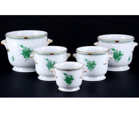 Herend Apponyi Vert 5 Übertöpfe,Porzellan, Ungarn 20. Jahrhundert, blaue Firmenmarke, Dekor AV Apponyi Vert, 1x Topf #7213 H 