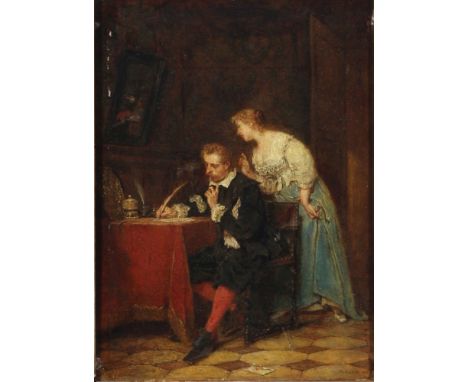 Antoine Emile PLASSAN (1817-1903) Der Liebesbrief 1865,Öl/Holz, u. rechts signiert und datiert Plassan (18)65, rückseitig alt