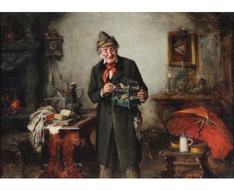 Hermann KERN (1838-1912) Vogelliebhaber 1909,Öl/Leinwand, u. rechts signiert H. Kern, rückseitig von Künstler bezeichnet und 