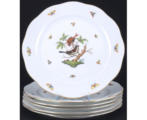 Herend Rothschild 6 Platzteller,Porzellan, Ungarn 20. Jahrhundert, blaue Firmenmarke, Dekor RO Rothschild, Modell-Nr. 156, 6x